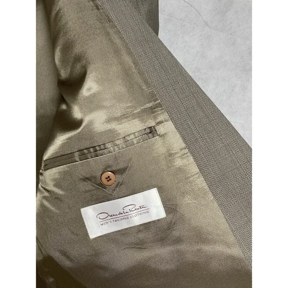 Oscar De Le Renta Suit Men 44L Double Breasted Plaid Flannel Wool 38X33 P Luxury - Picture 10 of 15